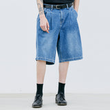 ウォッシュデニムバルミューダパンツ / 2 TUCK WASHED DENIM BERMUDA PANTS BLUE