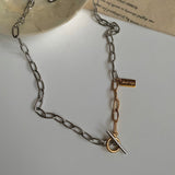 2トーントグルバーボールドチェーンショートネックレス / lx Two Tone Toggle Bar Bold Chain Short Necklace