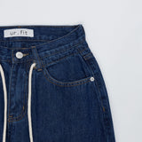 SEMI-WIDE FIT STRING POINT DARK DENIM PANTS [17708]