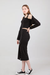 ボタンバンディングロングスカート / Button Banding Long Skirt Black