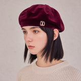 VA Square Stud Octagon Velvet Beret / Burgundy