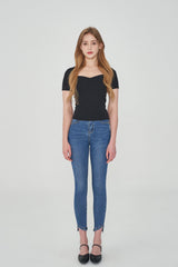 スパンデックススリットヘムスキニージーンズ/SPANDEX SLIT HEM SKINNY JEAN [6878]
