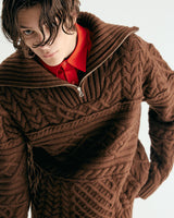 UNISEX MERINO WOOL CABLE KNIT ZIPUP M - MOCHA (6636048285814)