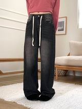 Aker string washing wide denim pants