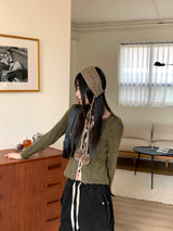 Chinco Green Striped Strap Crop Long Sleeve Cardigan