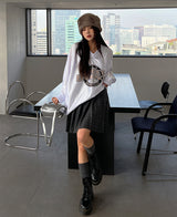 モーターサイクル起毛Vネック長袖