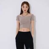 プレーン オフショルダー クロップ Tシャツ / TOP(9393) Plain Off Shoulder Crop Tee