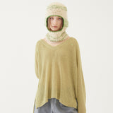 V-NECK KNIT TOP (GREEN) (6579697713270)