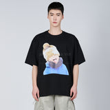 BABY FACE YELLOW BEANIE BOY SHORT SLEEVE T-SHIRT BLACK 