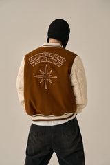 QUILTING POINT VARSITY JACKET - BROWN