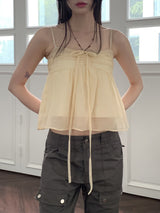 リンティーシフォンリネンフレアホルターリボンストラップノースリーブ / Linty chiffon linen flare holter ribbon strap sleeveless