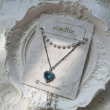 Blue Crystal Heart Layered Necklace
