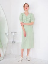 SHIRRING DETAIL MIDI ONEPIECE_GREEN (6580076642422)