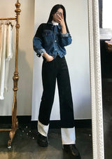 SEMI WIDE FIT BLACK+WHITE DENIM PANTS [17723]