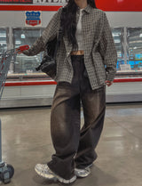 ライズンウォッシングピンタックワイドデニムパンツ