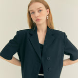 クロップアンバルハーフスリーブジャケット / Crop Unbal Half Sleeve Jacket (Black)