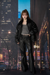 クラックレザーブーツカットパンツ / CRACK LEATHER BOOTS CUT PT (BLACK)