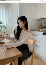 Drape Off Shoulder Long Sleeve T-shirt (5color)
