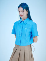 クロップショートスリーブコットンシャツ / CROP SHORT-SLEEVES COTTON SHIRTS (SKY BLUE)
