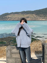 Bent knit cardigan zip up 