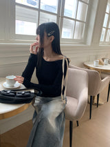アチューンカットウォッシュドデニムマキシロングスカート