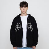 [UNISEX] ツードローイングラインフラワーフーディドジップアップ