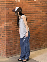 ビソップサマーフードファブリックワイドカーゴデニムパンツ / Bisopp Summer Hooded Fabric Wide Cargo Denim Pants