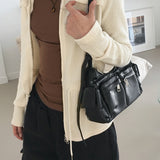 Luno two-pocket leather cross shoulder bag