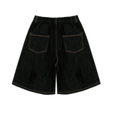 ディープタックポイントデニムバミューダパンツ / deep tuck point denim bermuda shorts - BLACK
