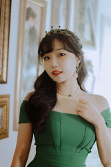 エメラルドスクエアパールチョーカーネックレス / Emerald Square Pearl Choker Necklace