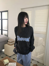 [Wool 10] Beel Bokashi Lettering Boxy Overfit Knit