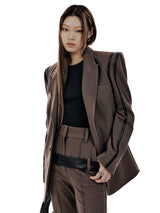 LEATHER LINE TAILORED JACKET (BROWN) (6654718804086)