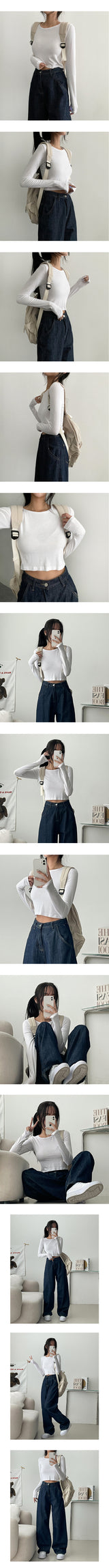 レトロベーシックレイヤードプレーンクロップド長袖Tシャツ