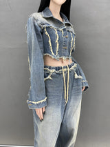ジェンダメージクロップデニムジャケット/[High quality] 791. Jen damage crop denim jk