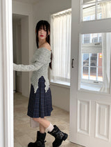 Lawton ribbed diagonal off-shoulder long sleeve knit
