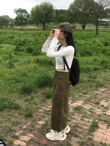 袖口シャーリング長袖T