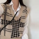 Houndstooth V-Neck Knit Vest