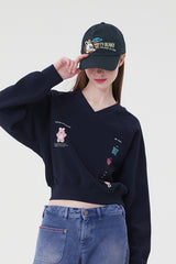 ウィティーバニーVネックスウェットシャツ／WITTY BUNNY V-NECK SWEATSHIRT [NAVY]
