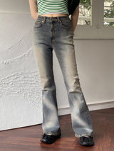 ポイント 斜めウォッシング スパン ロング ブーツカット デニムパンツ/ Syalotte Point Diagonal Washing Spandex Long Bootcut Denim Pants