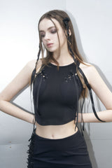 リンクドアイレットスリーブレス / [Seow] Linked eyelet sleeveless, black