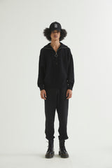 HALF ZIP UP PUNCHING ARGYLE SWEATER BLACK (6613773713526)