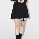 Haley Ribbon Knit Skirt [BLACK] (6638400438390)
