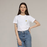 フラワードット刺繍スリム半袖Tシャツ / Flower Dotted Embroidery Slim Short-Sleeved T-Shirt