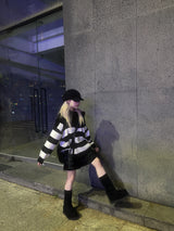 Off-shoulder Oversized Fit Stripe Knitwear
