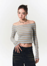 smooth off shoulder top - blue stripe
