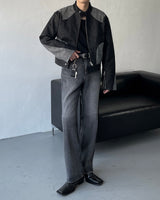 トレジャークロップドレーシングレザージャケット / OA Treasure Cropped Racing Leather Jacket (2 colors)