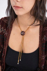 ボタンポイントボーロタイチェーンネックレス/Button point bolo tie chain necklace (Wine)