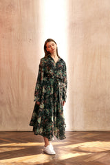 "PRE-ORDER 4/16~" VINTAGE FLOWER UNBALANCE FLARE SKIRT (Black) (6546128175222)