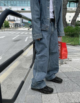 No.0346 G washed set straight denim PT