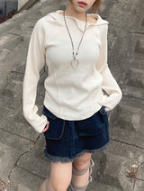 ワッフルカットアウトダイアゴナルニットフード / Waffle cut diagonal knit hood